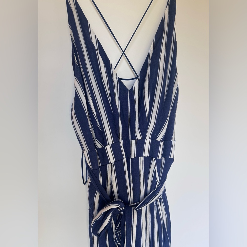 Navy Striped Sleeveless Jumpsuit